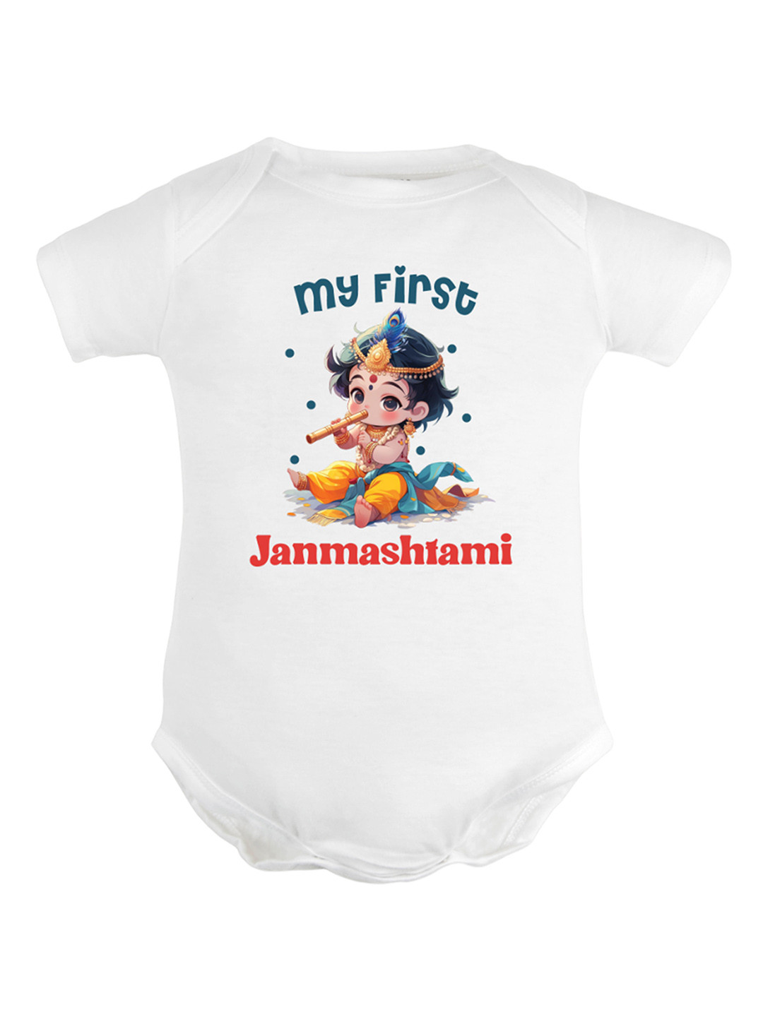 

FFLIRTYGO Infant Kids Janmashtmi Printed Pure Cotton Bodysuit, White