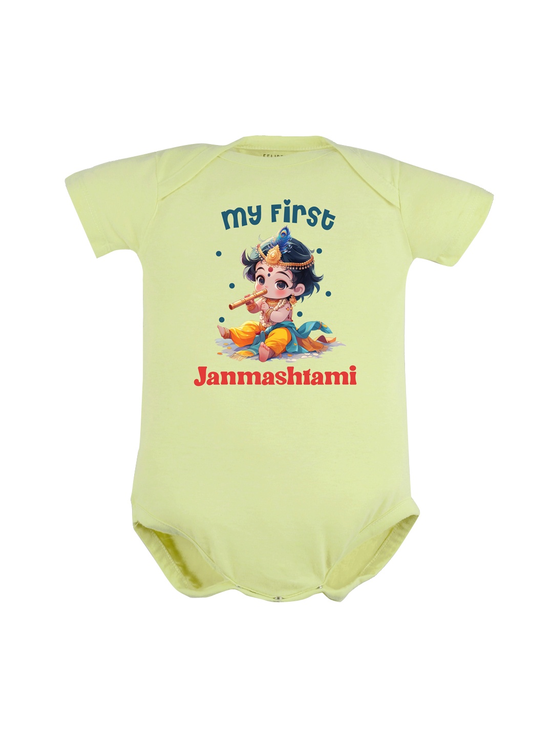 

FFLIRTYGO Infant Kids Janmashtami Printed Pure Cotton Bodysuit, Lime green