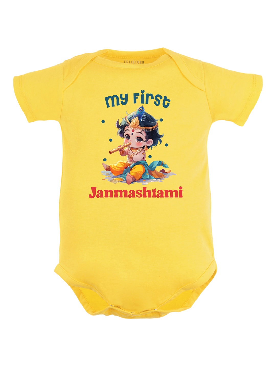 

FFLIRTYGO Infants Janmashtami Printed Pure Cotton Bodysuit, Yellow