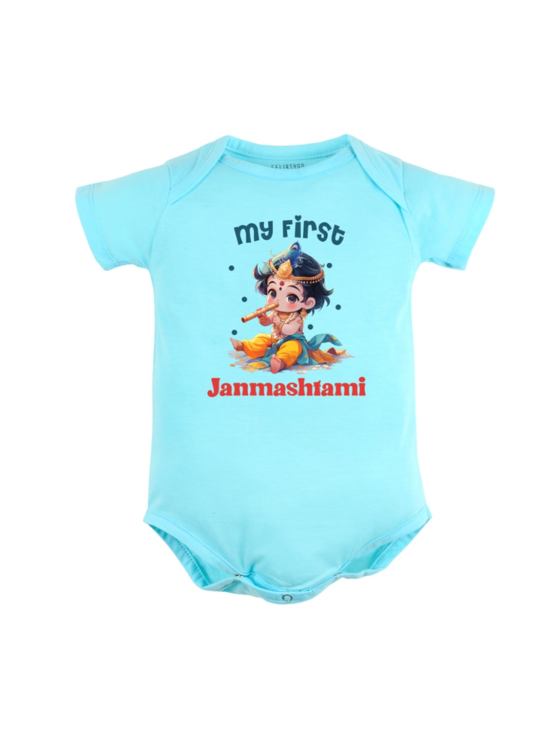 

FFLIRTYGO Infant Kids Janmashtmi Printed Pure Cotton Bodysuit, Turquoise blue