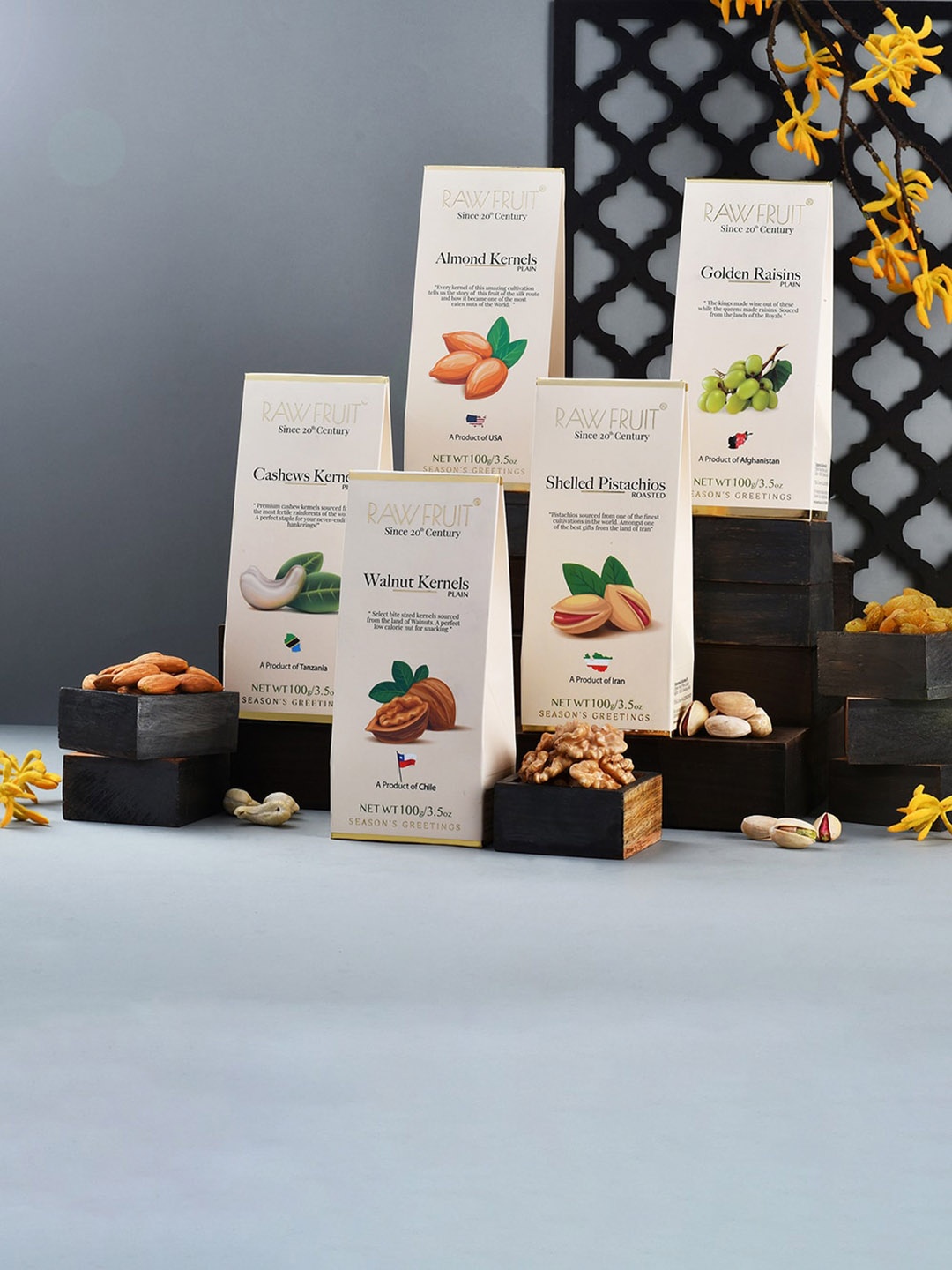 

RawFruit Set Of 5Dryfruits-100g Each With 2 Rakhis, White