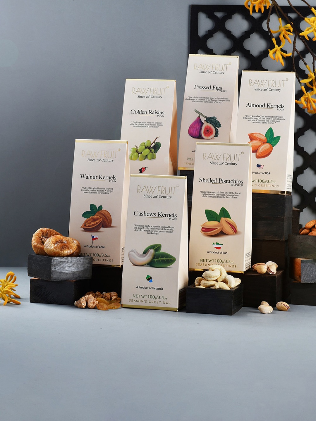 

RawFruit Set Of 6 Dryfruits-100g Each With 1 Rakhi, White