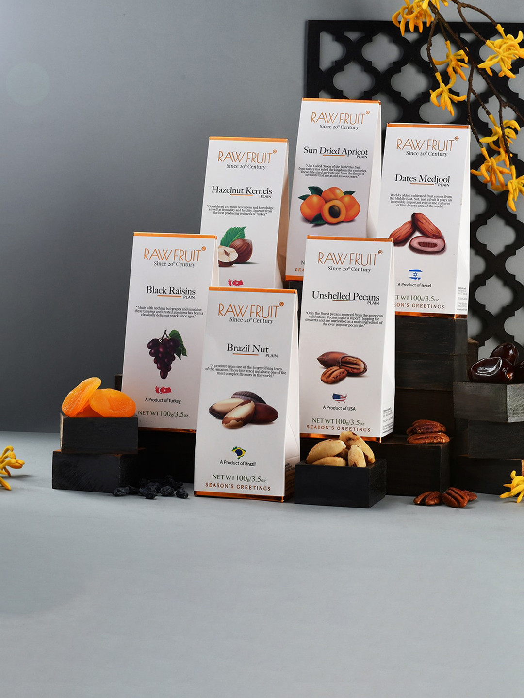 

RawFruit Set Of 6 Dryfruits With 3 Rakhi - 600g, White