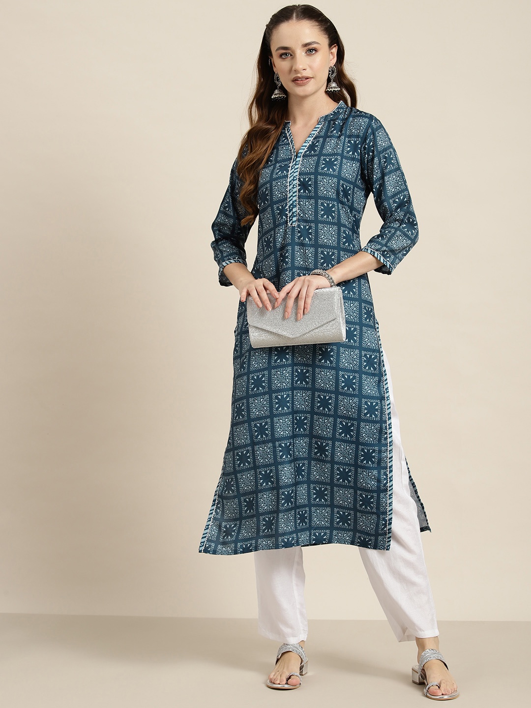 

HERE&NOW Women Geometric Printed Kurta, Blue