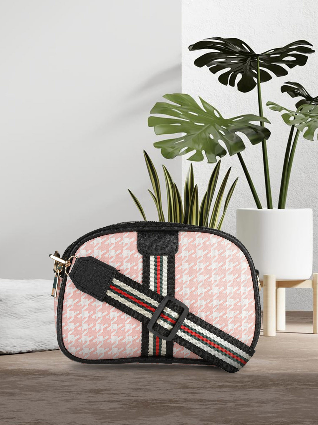 

MINI WESST Abstract Printed Structured Sling Bag, Pink