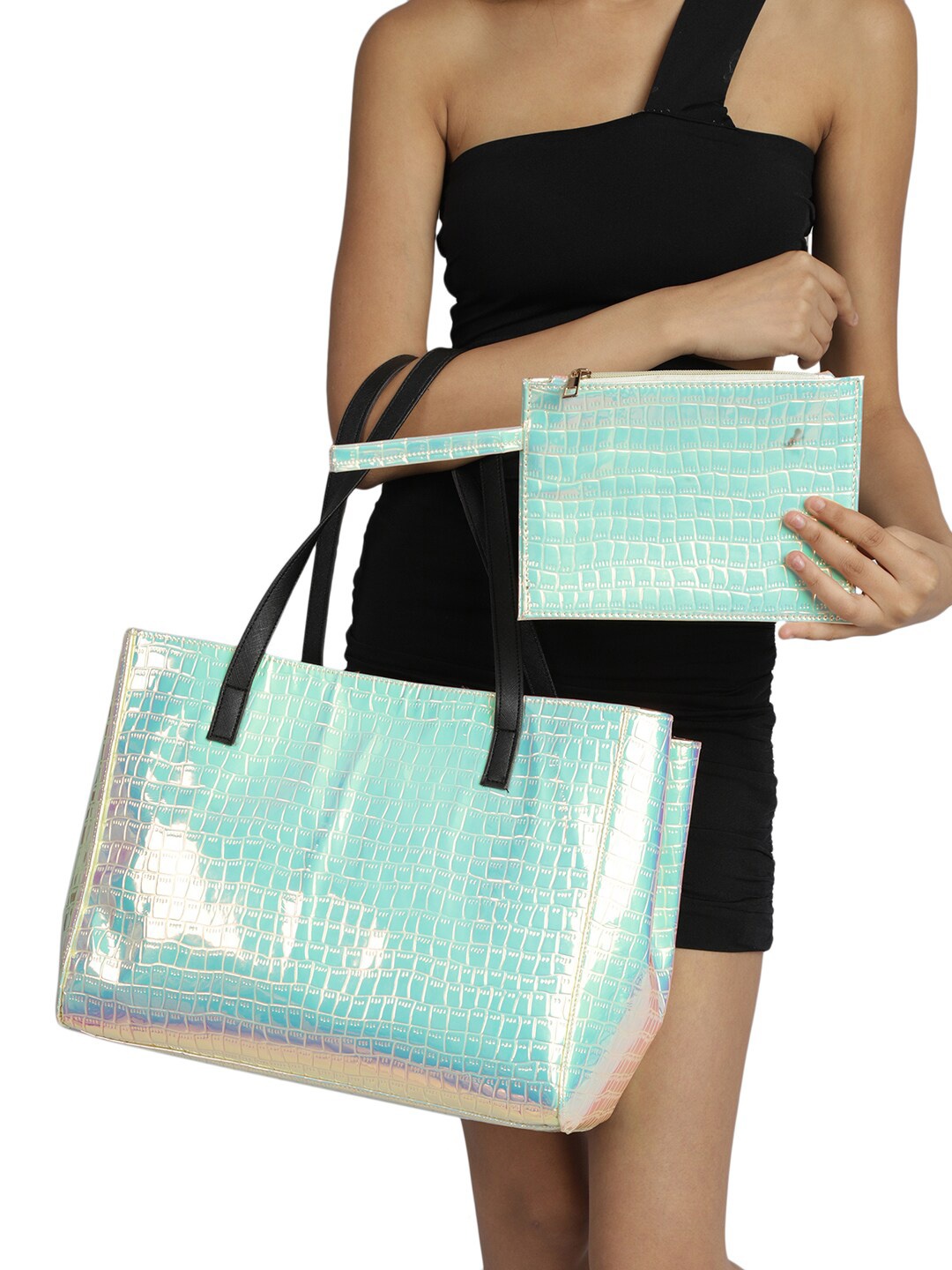 MINI WESST Striped Shopper Tote Bag, Green