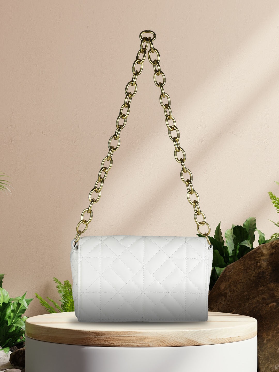 

MINI WESST Textured PU Structured Sling Bag With Quilted, White
