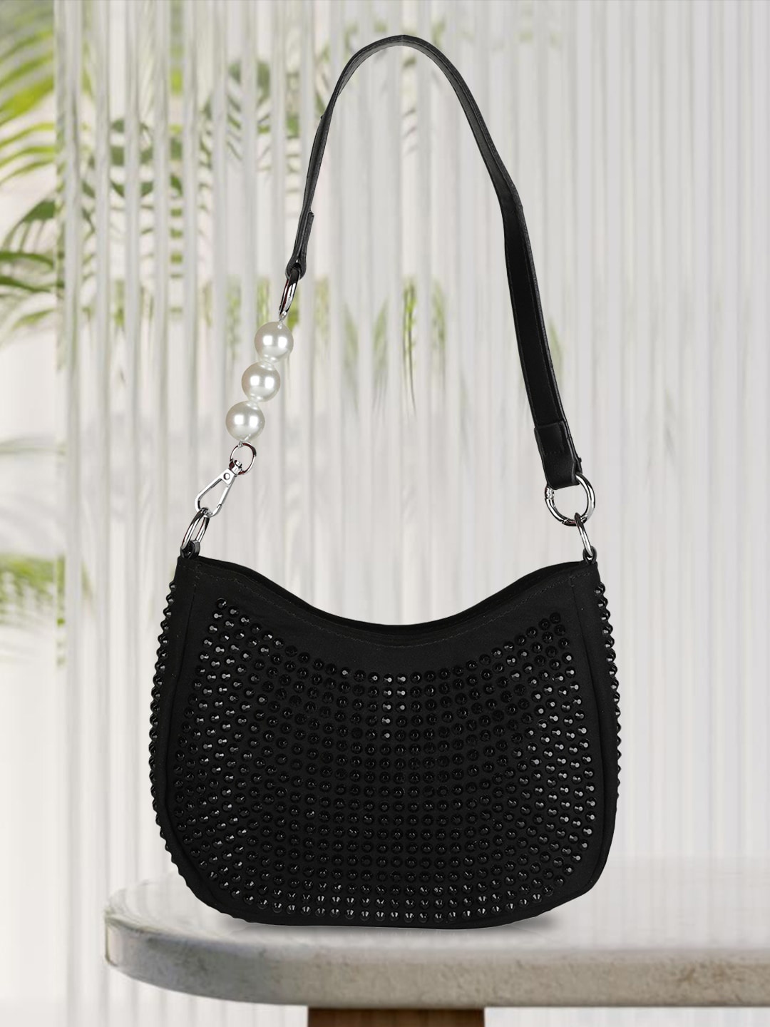 

MINI WESST Embellished PU Structured Shoulder Bag, Black