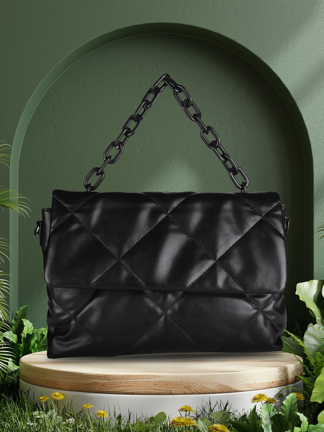 

MINI WESST Textured PU Structured Sling Bag With Quilted, Black