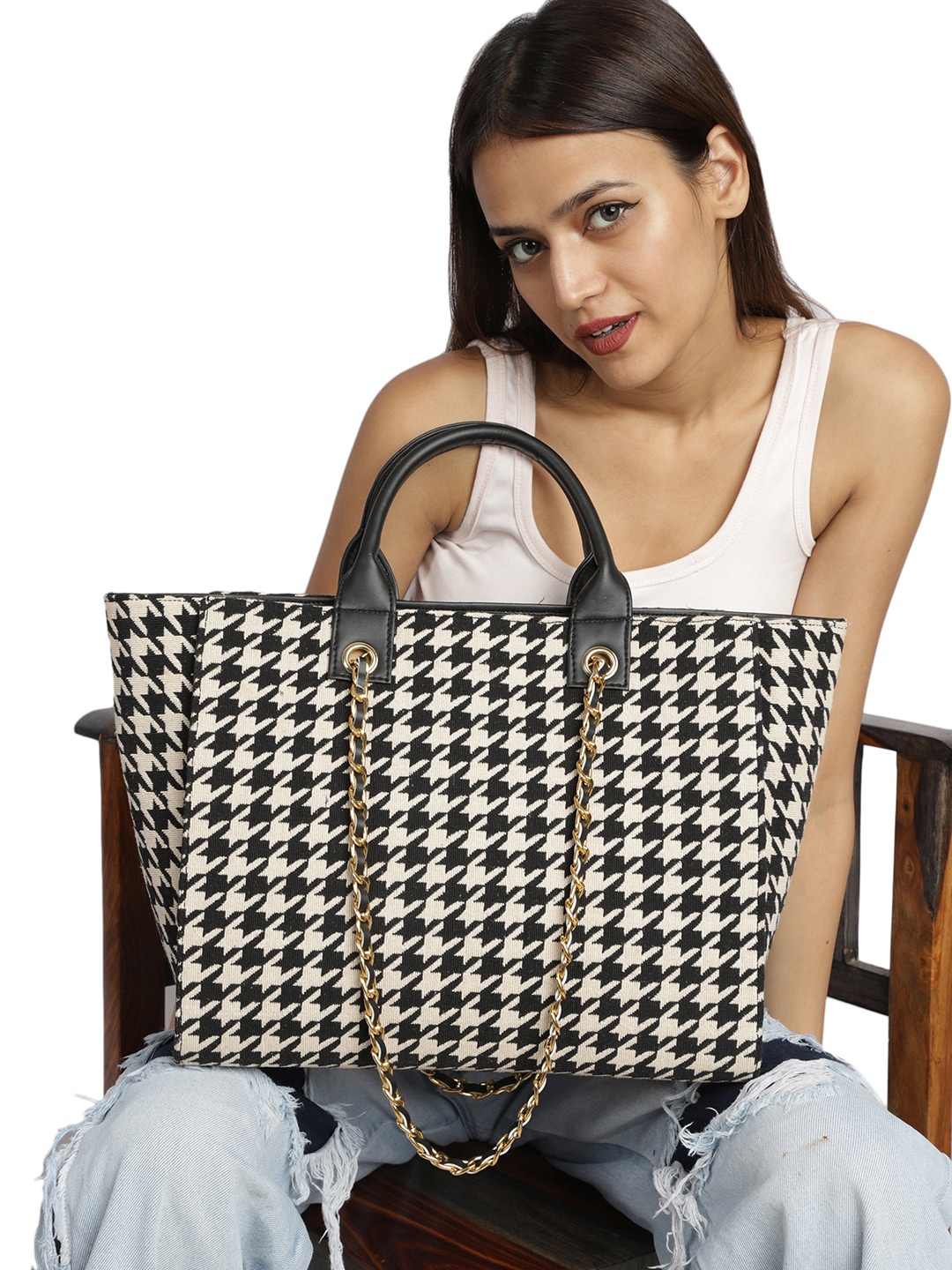 MINI WESST Abstract Printed Structured Shoulder Bag, Black
