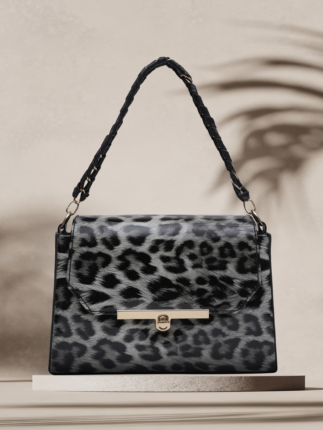 

MINI WESST Animal Printed Structured Shoulder Bag, Grey