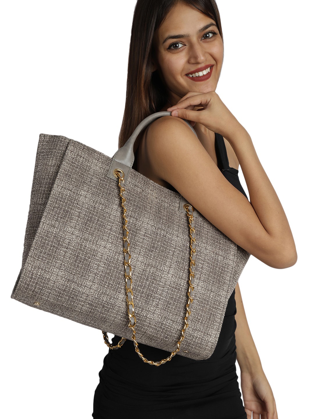 

MINI WESST Checked Structured Handheld Bag, Grey