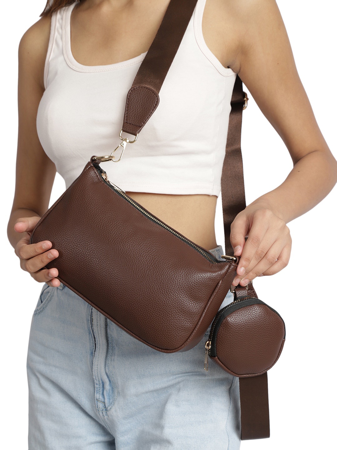 

MINI WESST Textured Structured Shoulder Bag, Brown
