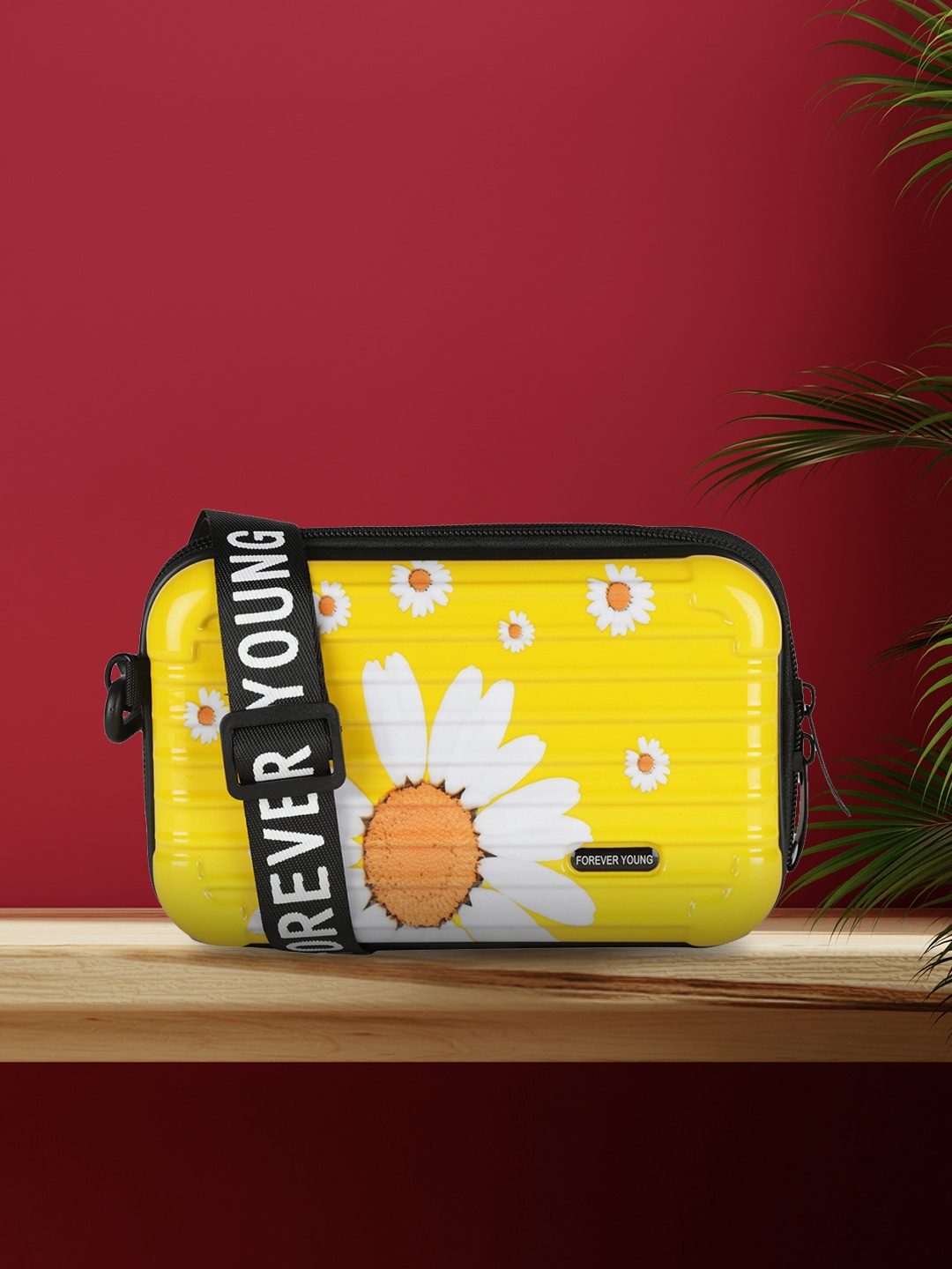 

MINI WESST Floral Printed Structured Sling Bag, Yellow