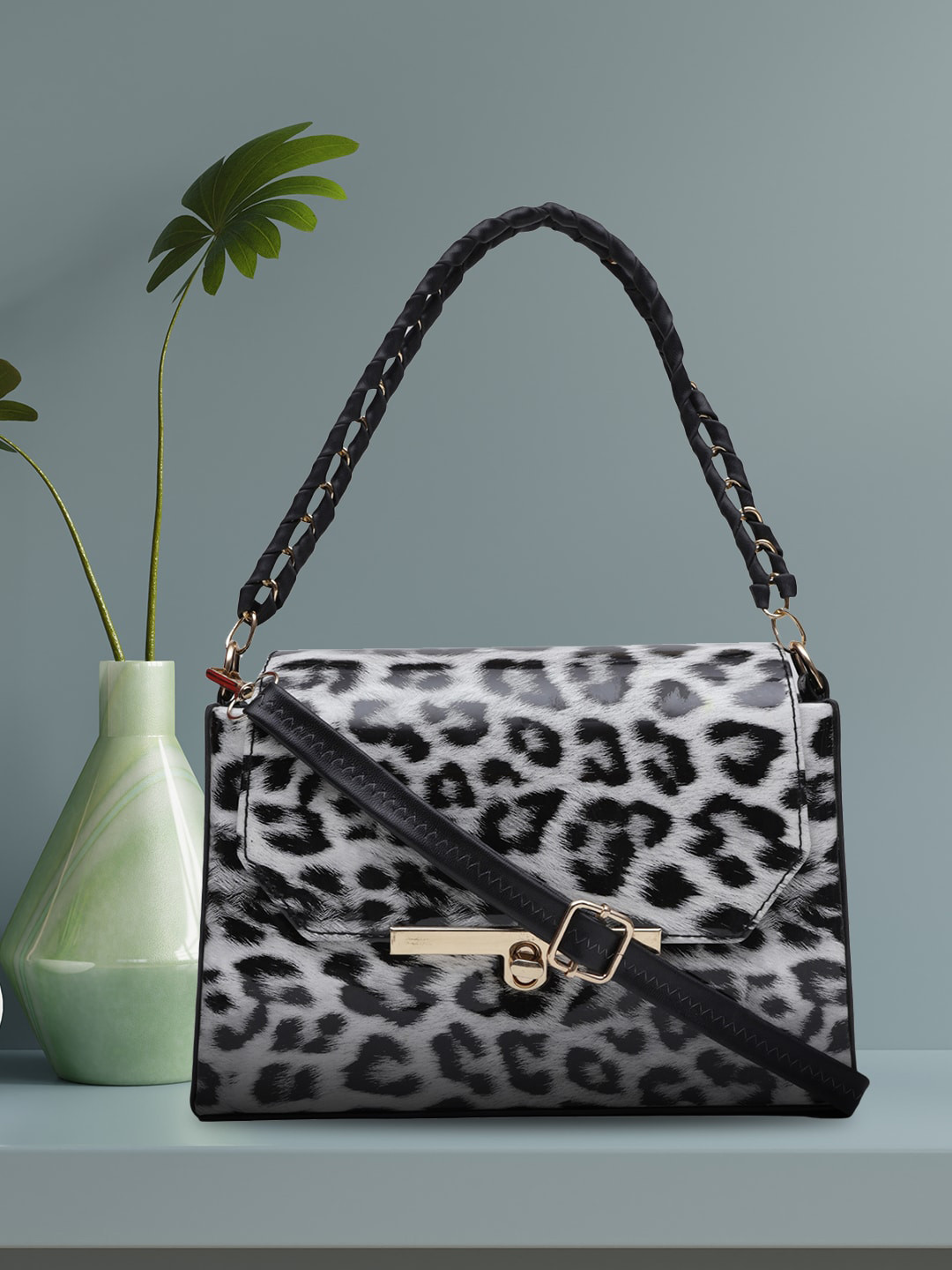 

MINI WESST Animal Printed Structured Handheld Bag, White