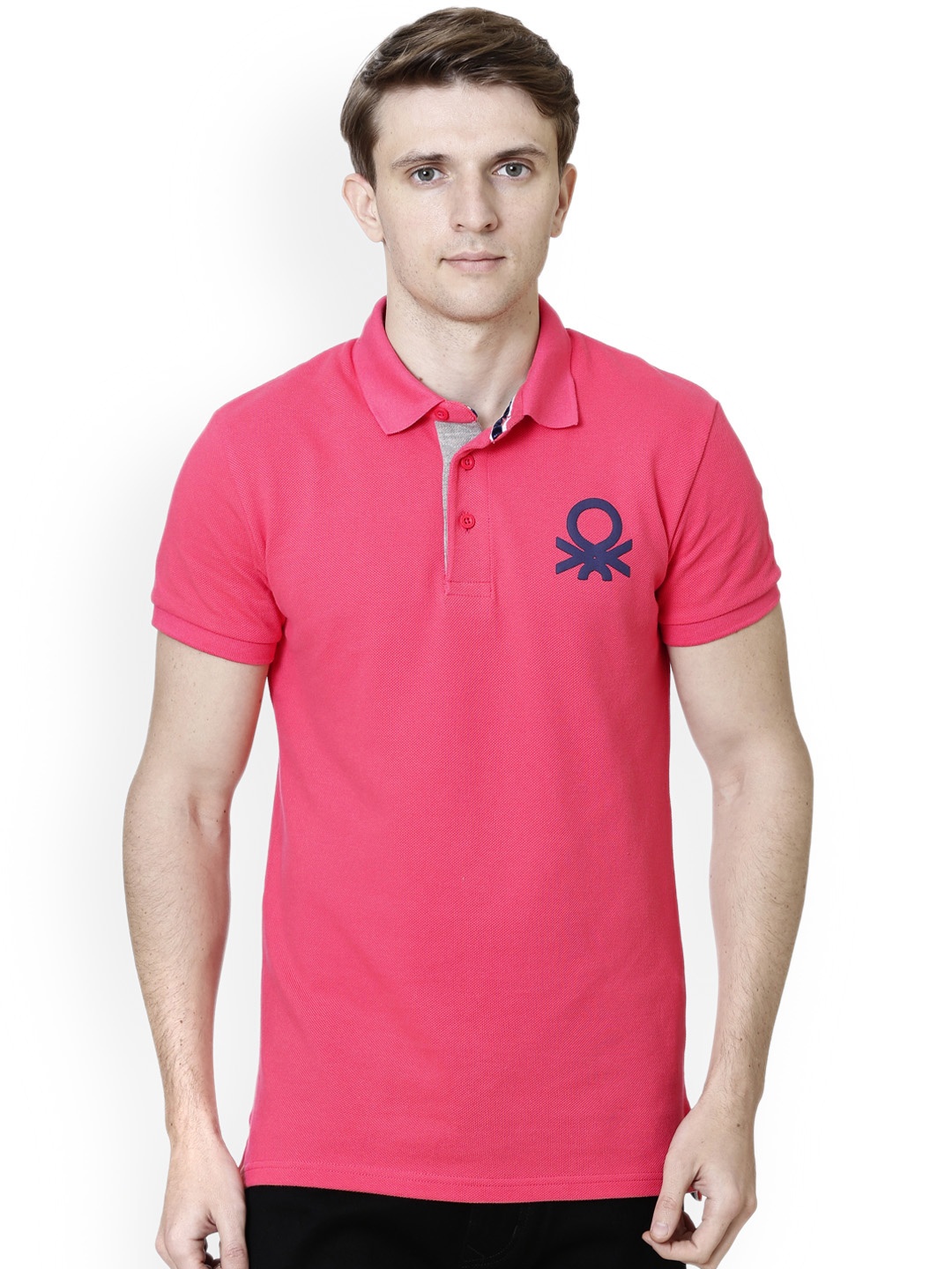 

United Colors of Benetton Men Peach-Coloured Solid Polo Collar T-shirt