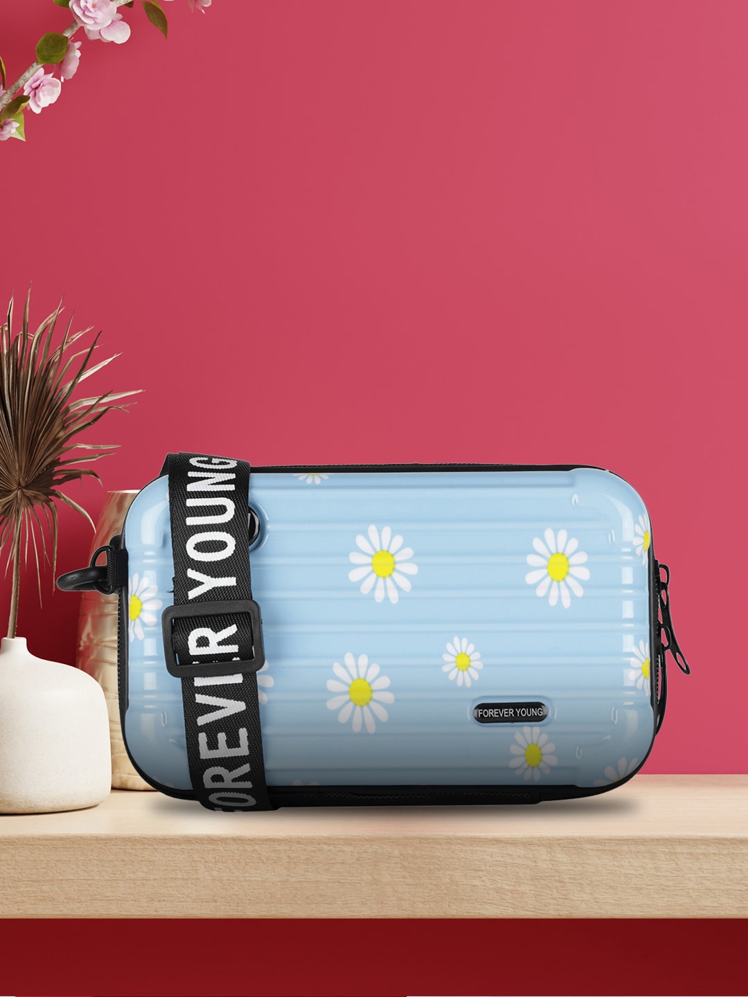 

MINI WESST Floral Printed Structured Sling Bag, Blue