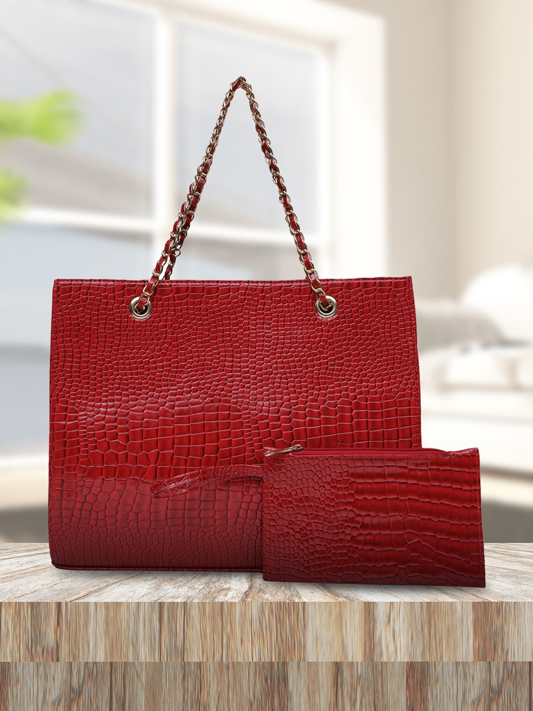 

MINI WESST Textured Structured Handheld Bag, Red