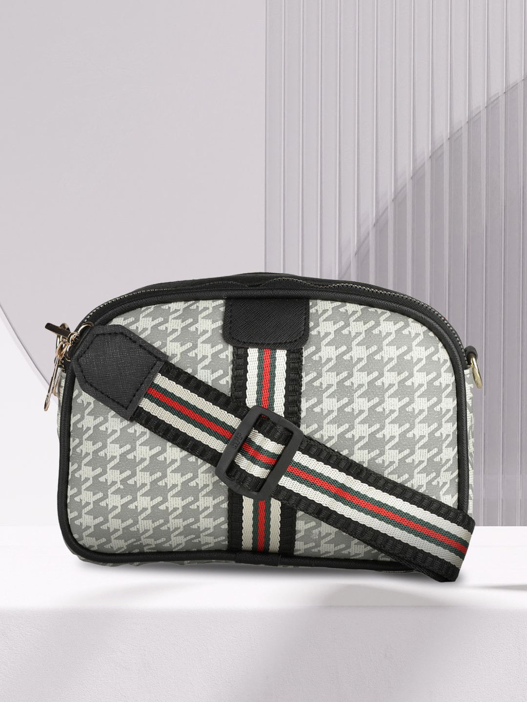 

MINI WESST Abstract Printed Structured Sling Bag, Grey