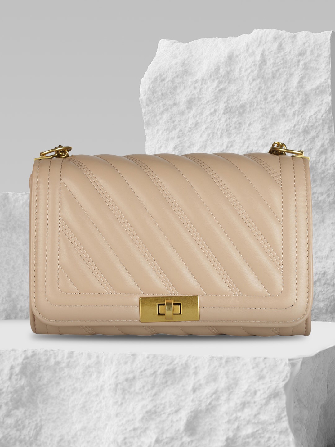 

MINI WESST Textured PU Structured Sling Bag With Quilted, Beige