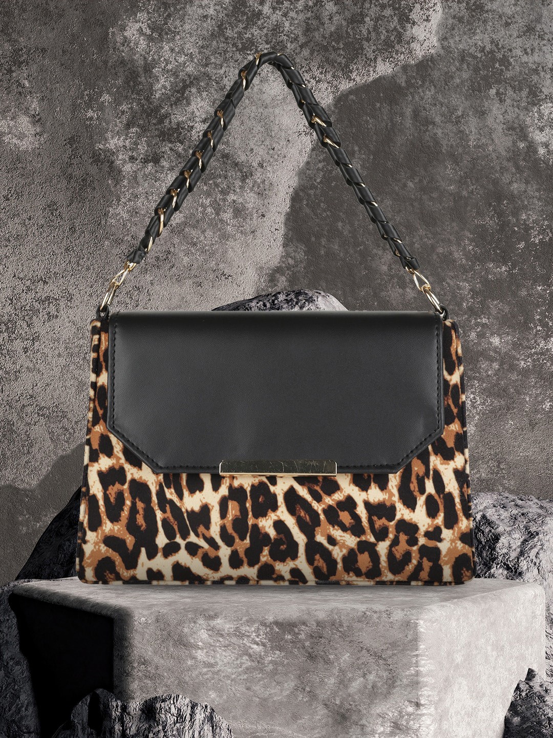

MINI WESST Animal Printed Structured Handheld Bag, Black