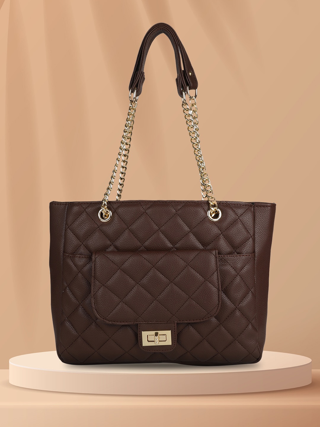 

MINI WESST Textured Structured Shoulder Bag with Quilted, Brown