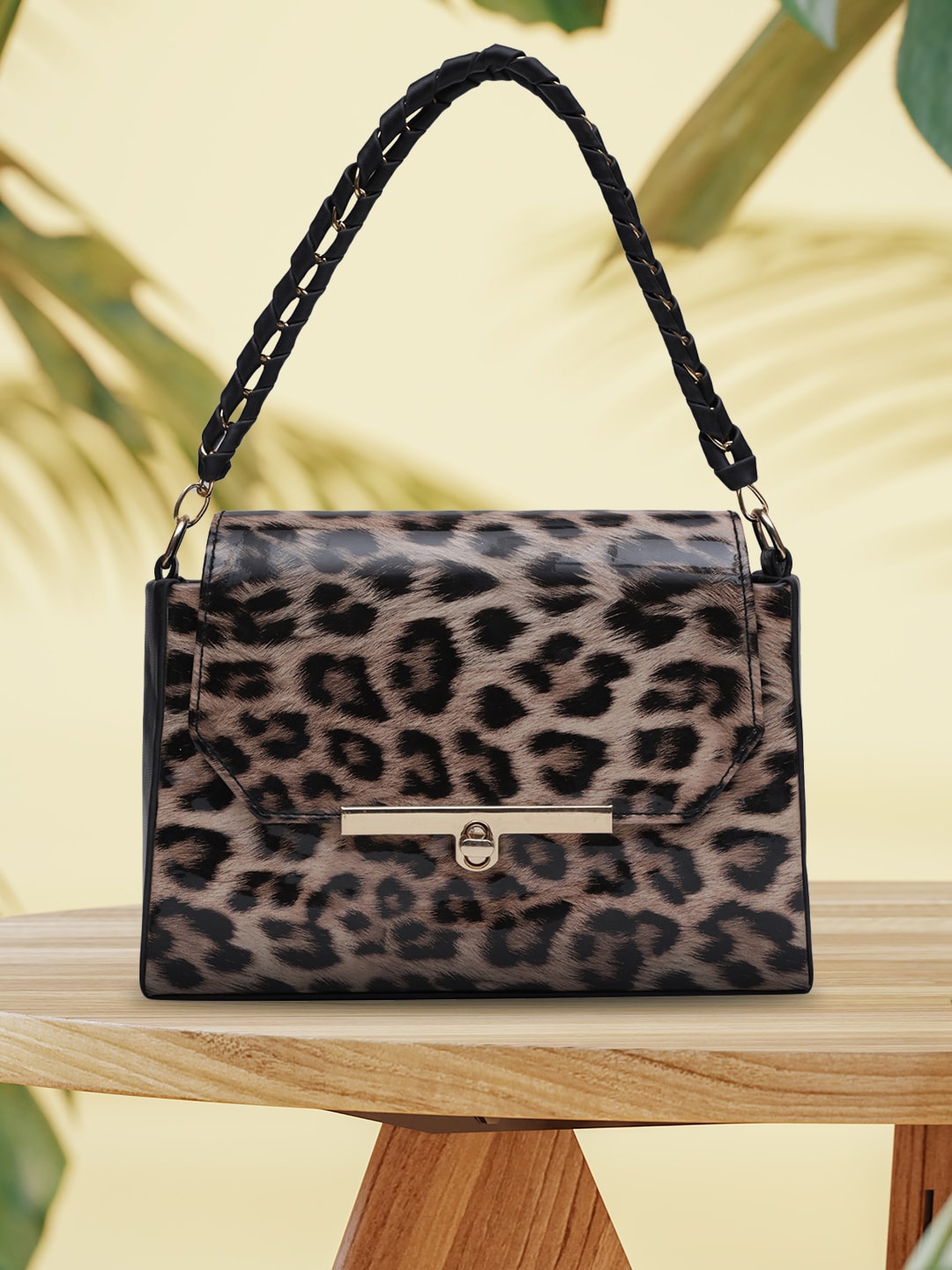

MINI WESST Animal Printed Structured Handheld Bag, Brown