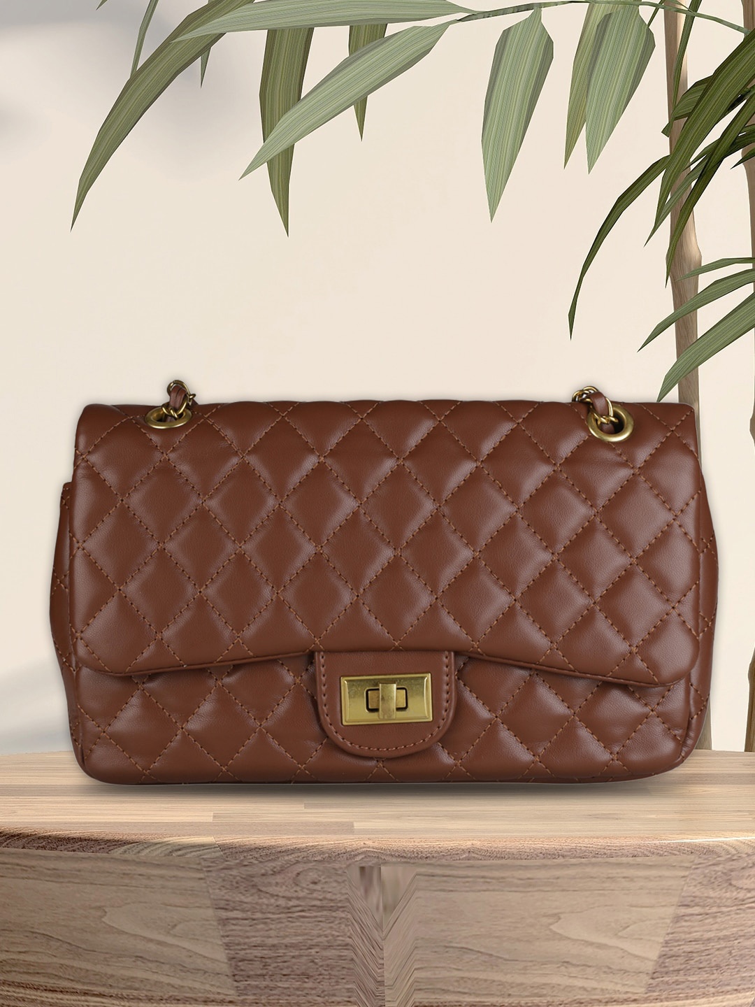 

MINI WESST Textured Structured Sling Bag with Quilted, Brown
