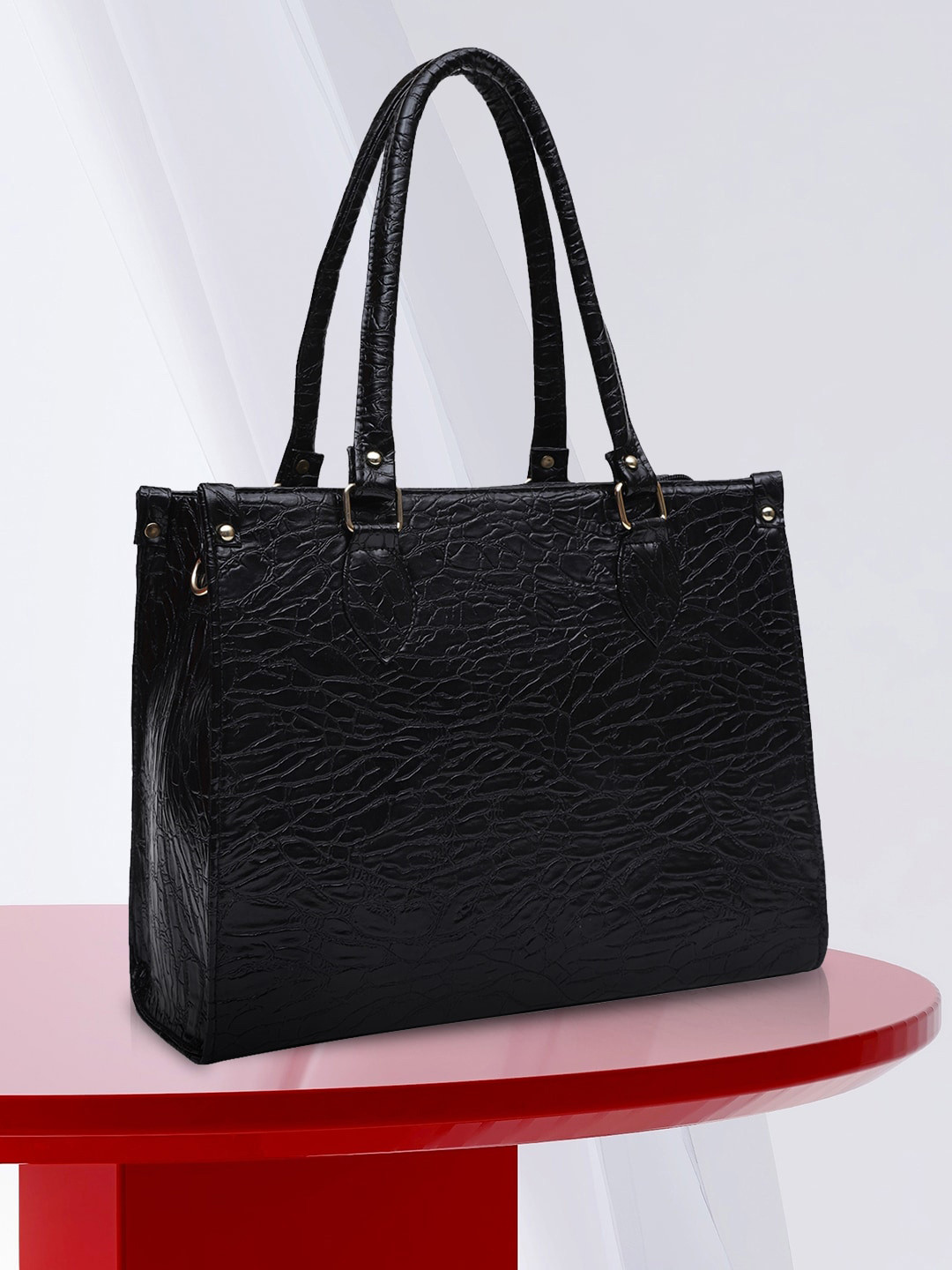 

MINI WESST Textured Structured Tote Bag, Black
