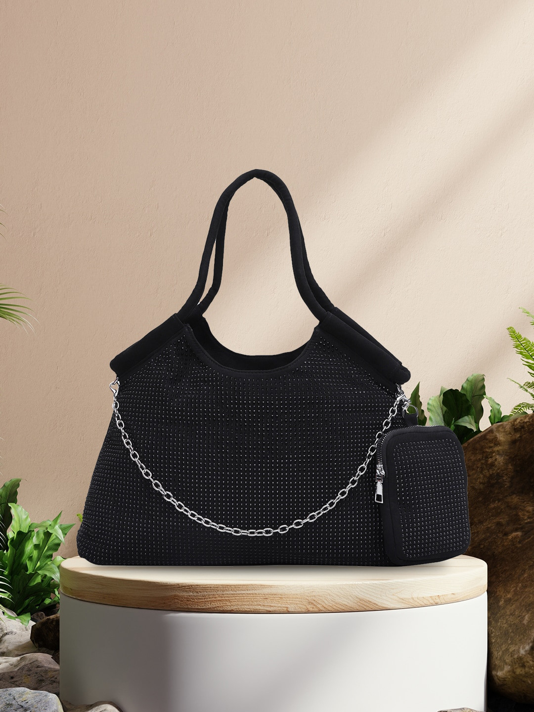 

MINI WESST Textured Structured Handheld Bag, Black