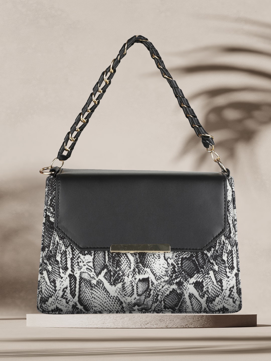 MINI WESST Graphic Printed Structured Handheld Bag, Black
