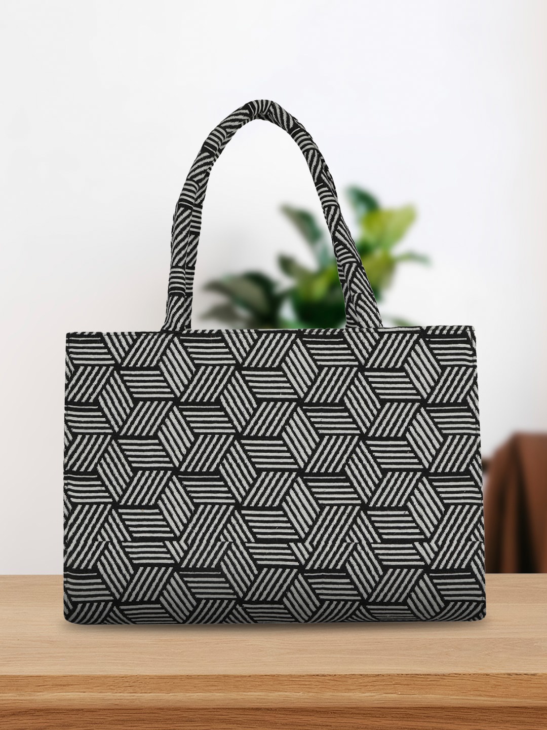 

MINI WESST Geometric Printed Structured Oversized Shoulder Bag, Black