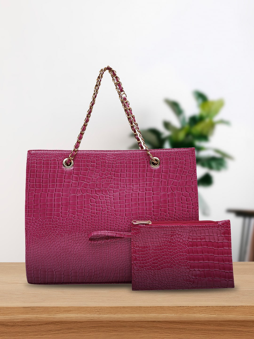 

MINI WESST Textured PU Structured Tote Bag, Pink