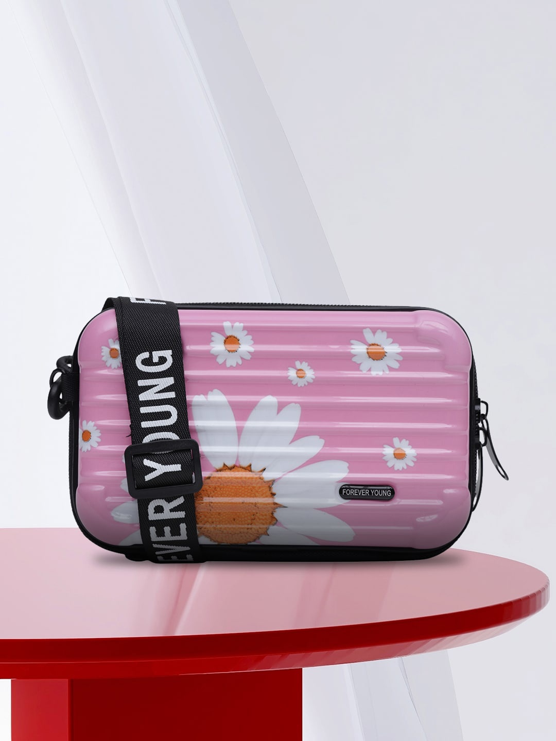 

MINI WESST Floral Printed Structured Sling Bag, Pink