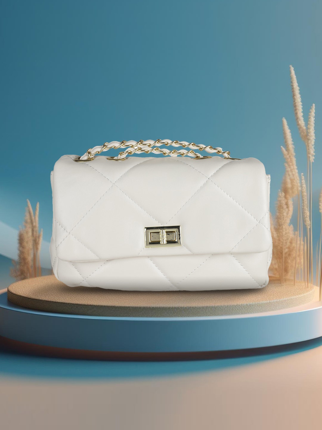 

MINI WESST Textured Structured Handheld Bag With Quilted, White