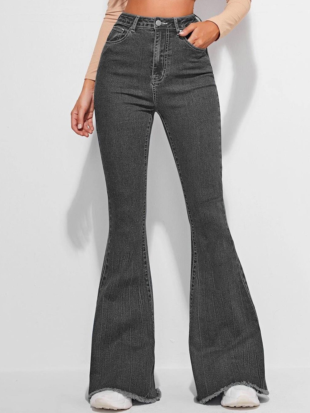 

Kotty Women High Rise Jean Bootcut Clean Look Stretchable Jeans, Grey