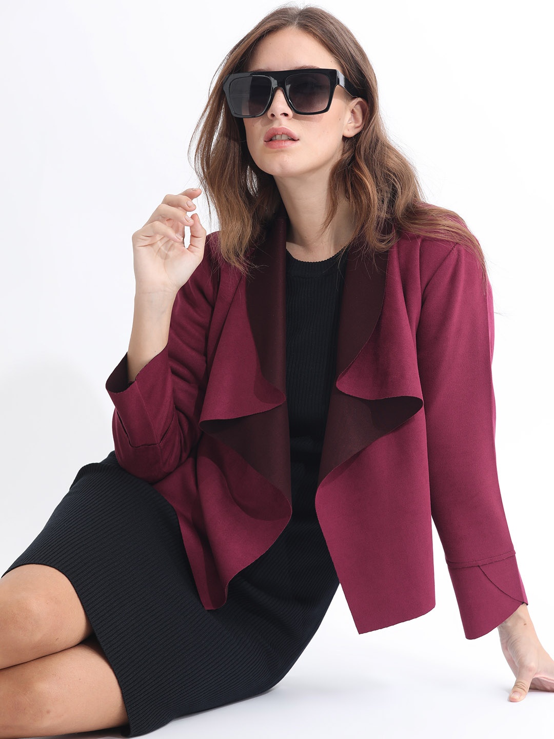 RAREISM Open Front Suede Short Overlay Jacket, Pink
