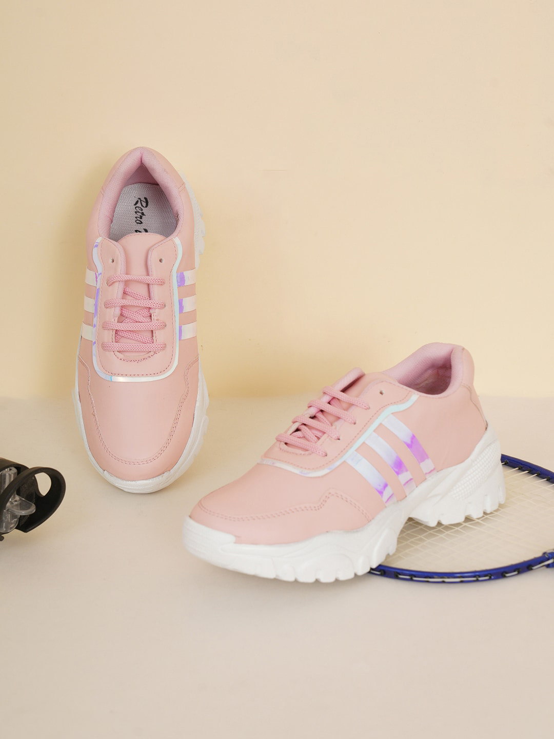 

Retro Walk Women Striped Memory Foam Lightweight Sneakers, Pink