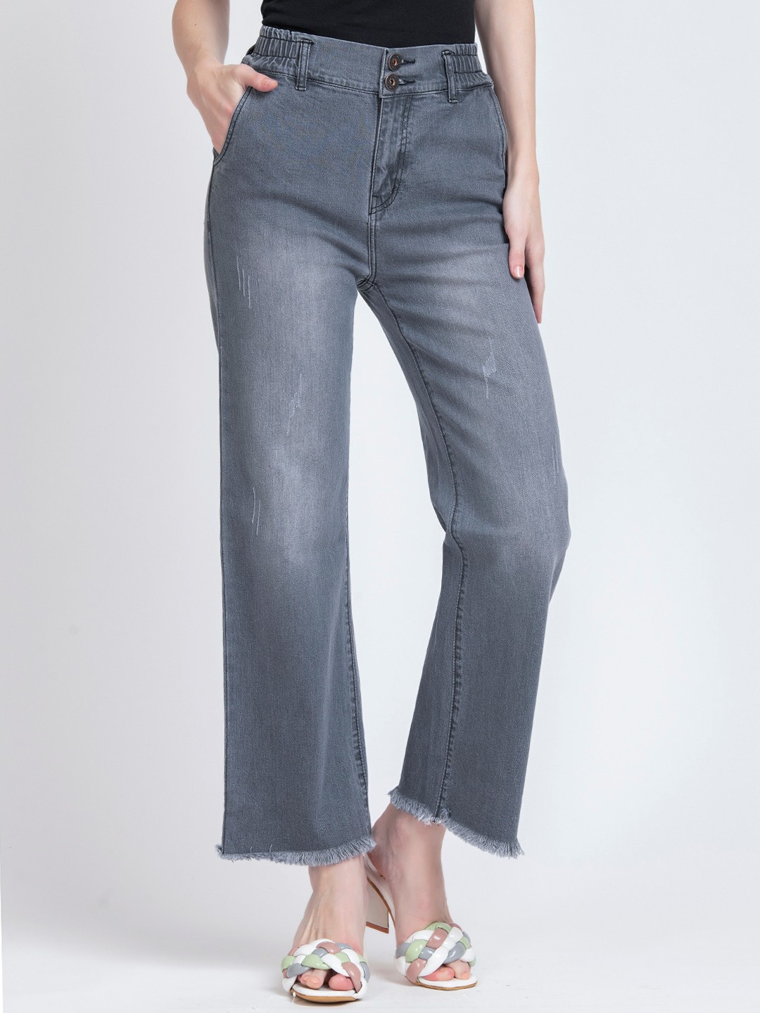 

urSense Women High Rise Straight Fit Clean Look Light Fade Stretchable Jeans, Grey