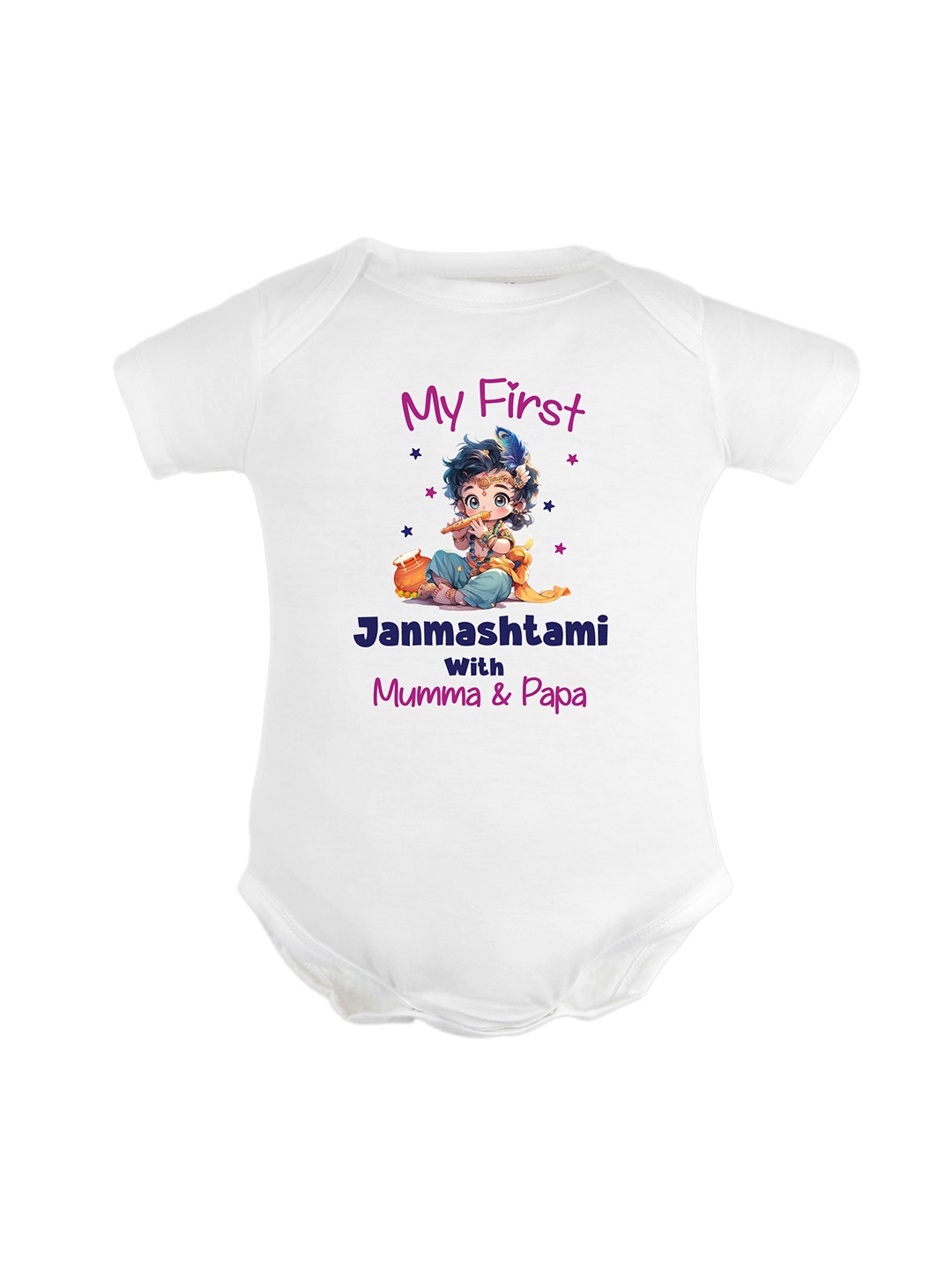 

FFLIRTYGO Infants Janmashtami Printed Pure Cotton Bodysuit, White
