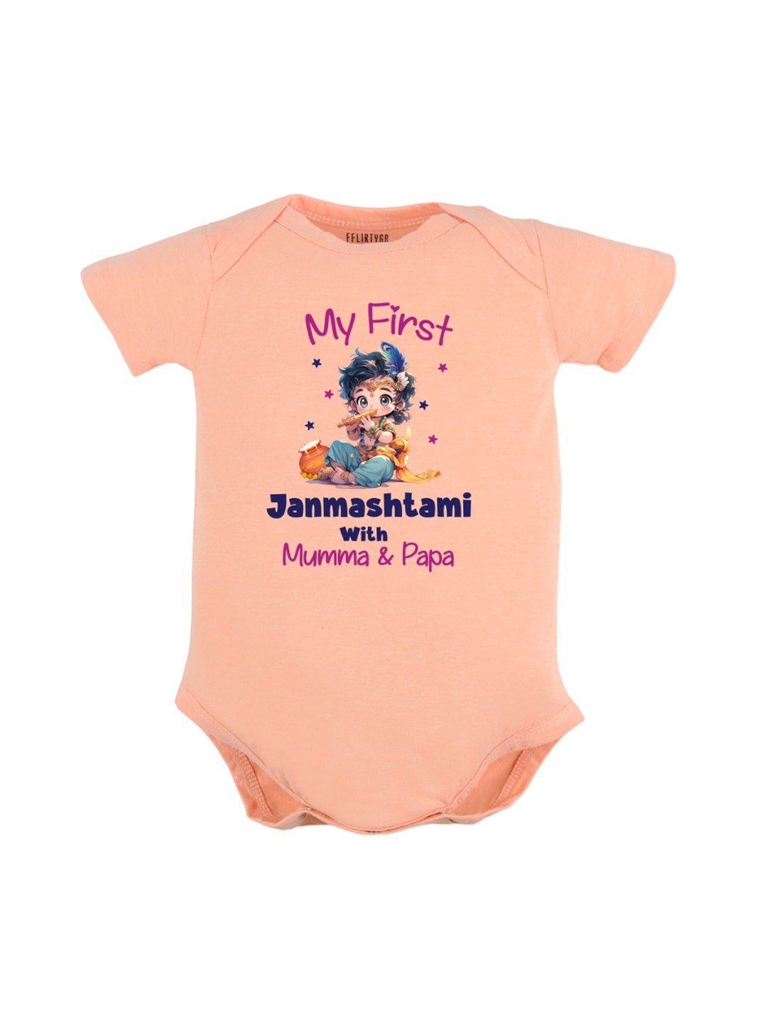

FFLIRTYGO Infants Janmashtami Printed Pure Cotton Bodysuit, Peach