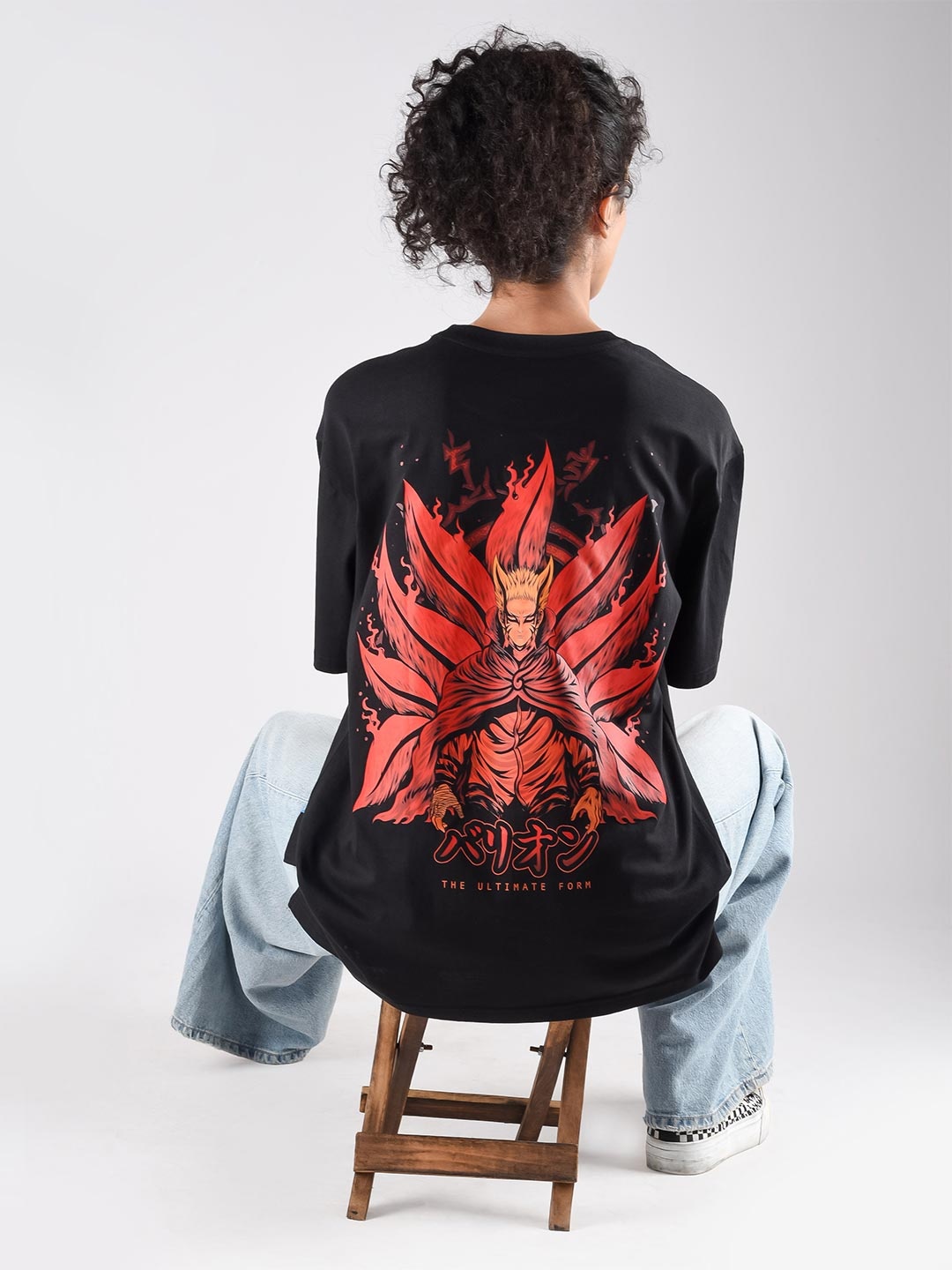 

COMICSENSE Naruto Anime Inspired Baryon-The Ultimate Form Printed Cotton Oversized T-Shirt, Black