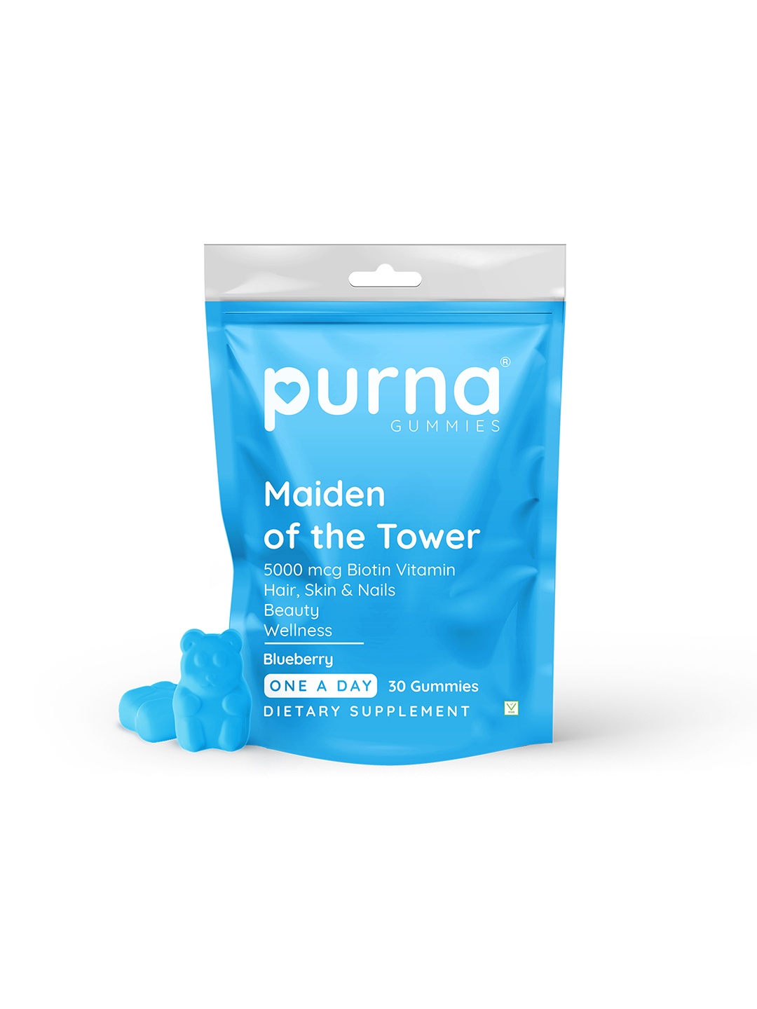 

Purna Maiden of the Tower - Biotin for Hair Nails & Skin - Blueberry Flavour - 30 Gummies, Blue