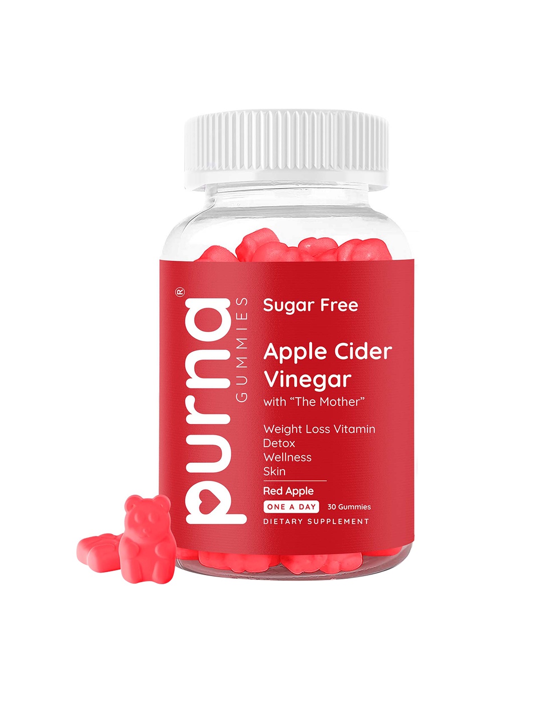 

Purna Gummies Apple Cider Vinegar Sugar Free Skin Wellness Gummies - 30 Pieces, Red