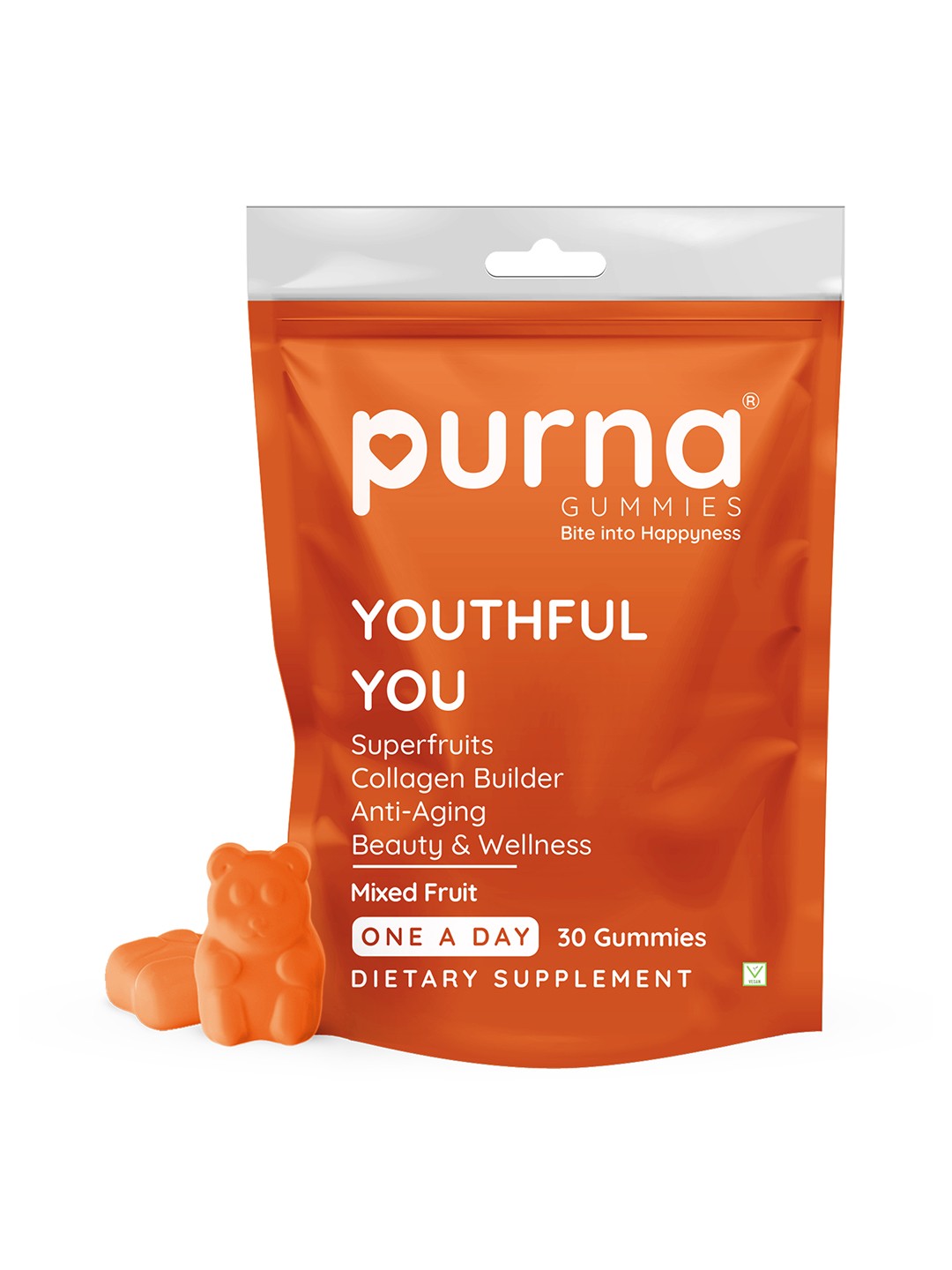 

Purna Gummies Youthful You Dietary Supplement Superfruits Collagen Gummies - 30 Pcs, Red