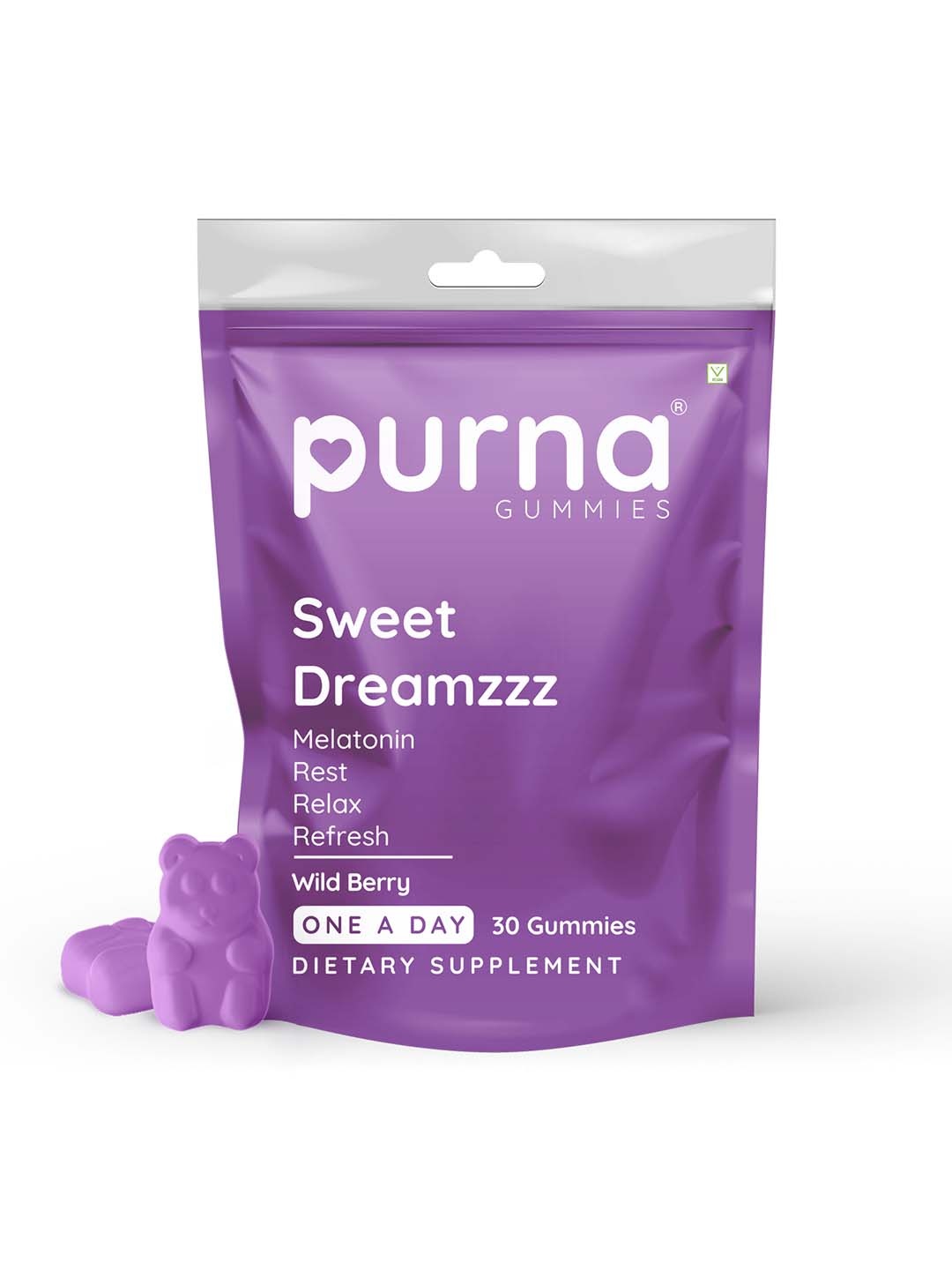 

Purna Gummies Sweet Dreamzzz Dietary Supplement Melatonin Wild Berry Gummies - 30Pcs, Purple