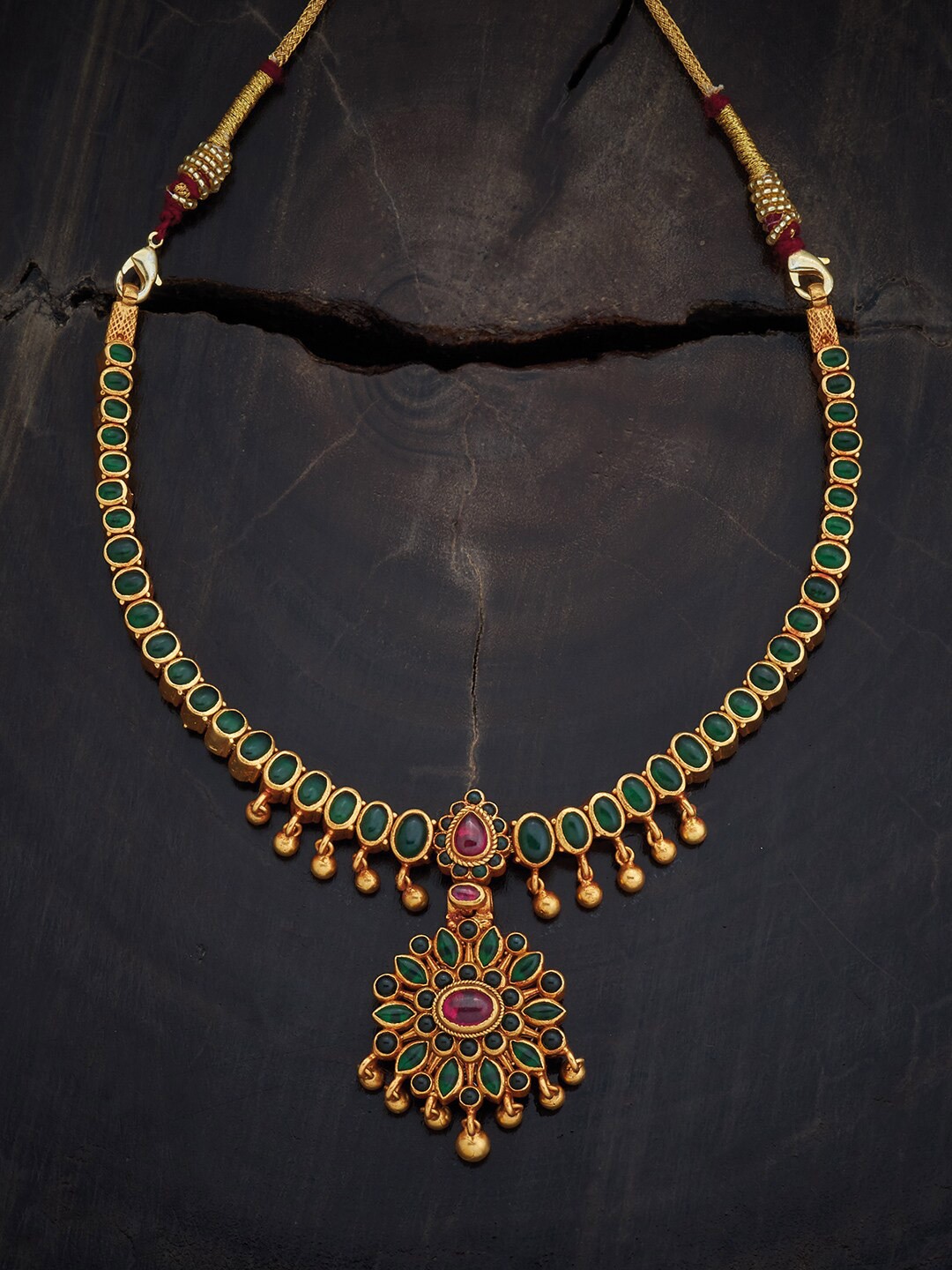 

Kushal's Fashion Jewellery 92.5 Pure Silver Gold-Plated Temple Necklace