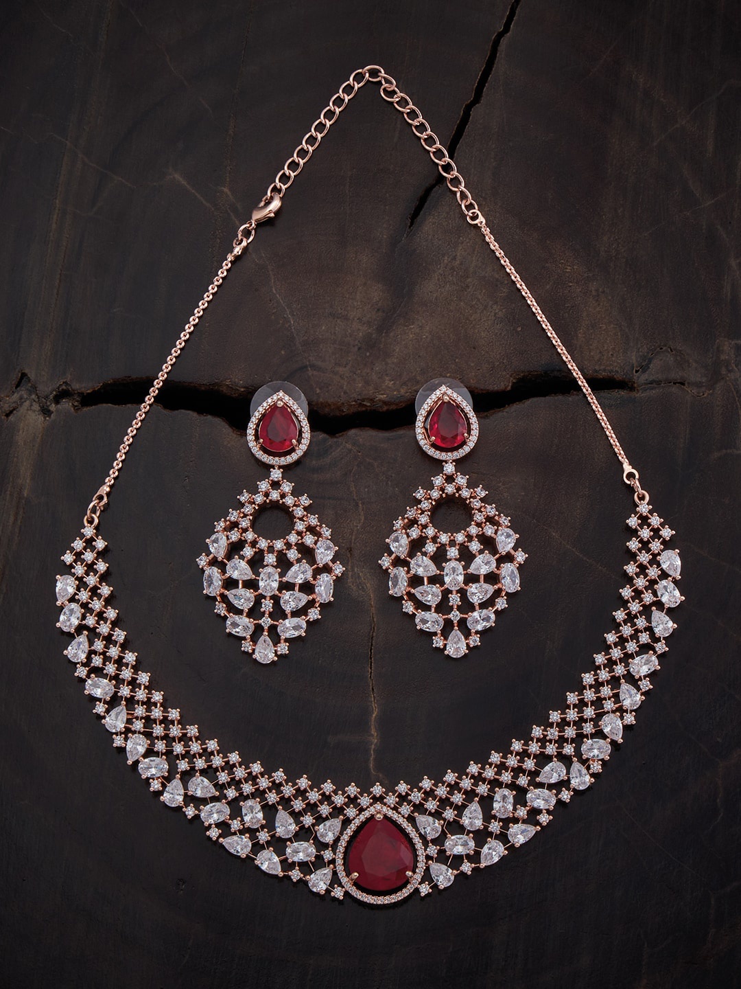

Kushal's Fashion Jewellery Rose Gold-Plated Zircon-Studded Jewellery Set