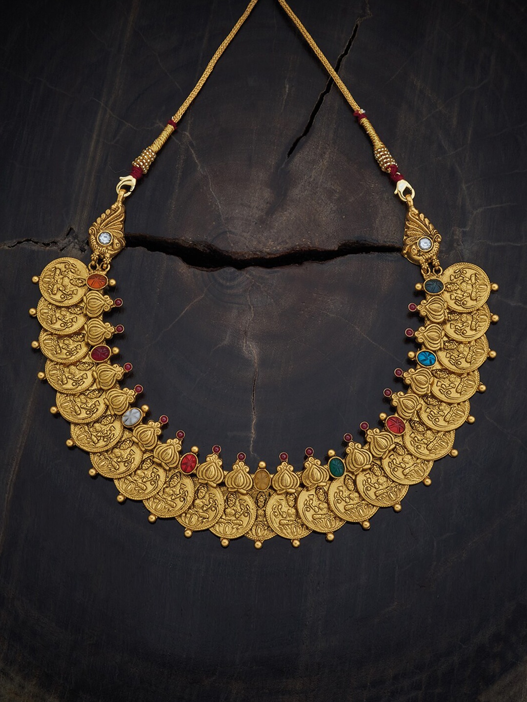 

Kushal's Fashion Jewellery 92.5 Pure Silver Gold-Plated Temple Necklace