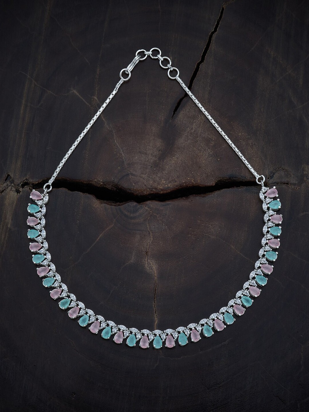 

Kushal's Fashion Jewellery Rhodium-Plated Zircon-Studded Copper Necklace, Silver